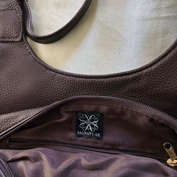 SHOULDER BAG, LEATHER, AVON SIGNATURE, DARK BROWN, TOP ZIP, HAS MANY POCKETS, - Picture 9 of 10